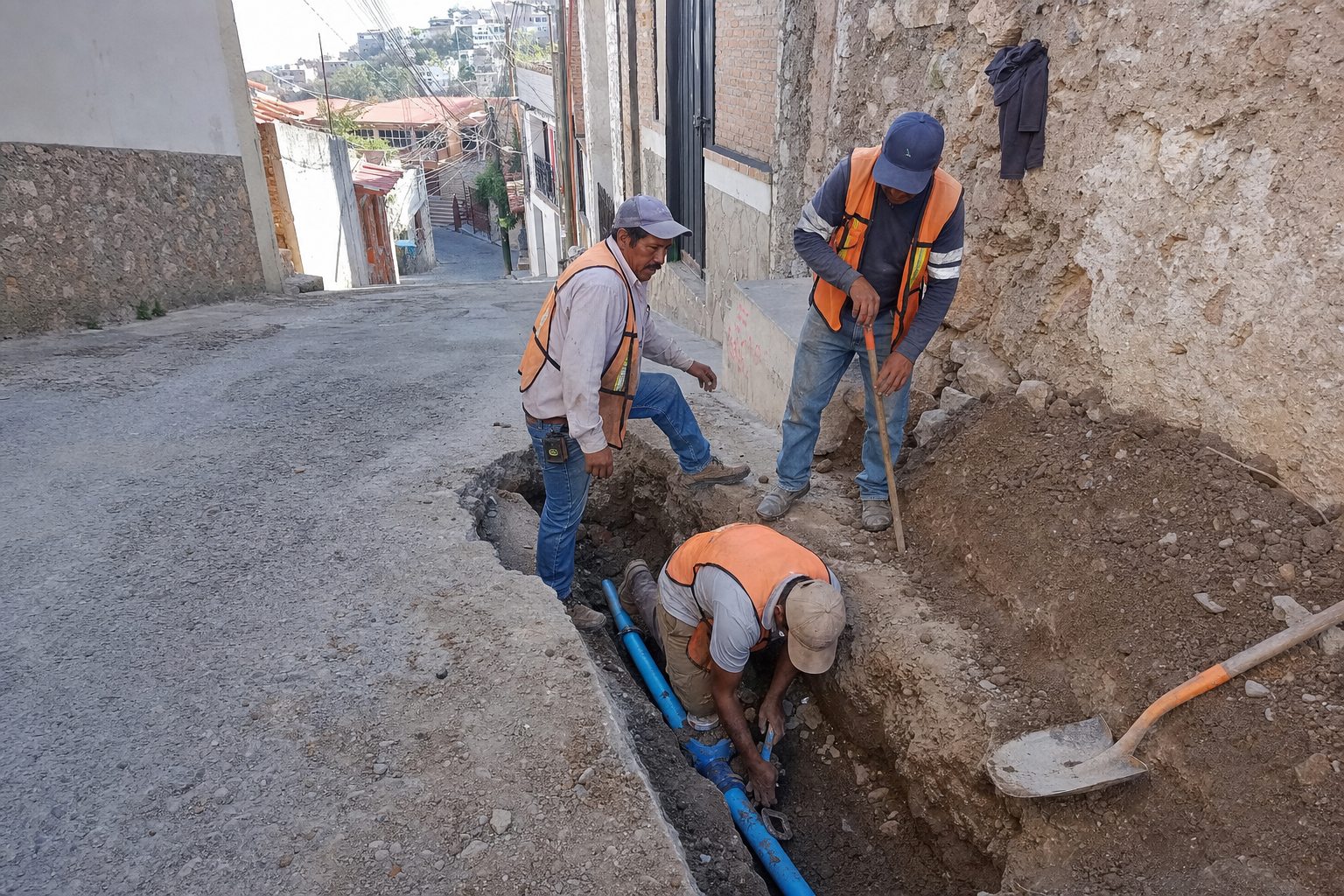 Escenario demostrativo de una reparación de tubería en Taxco